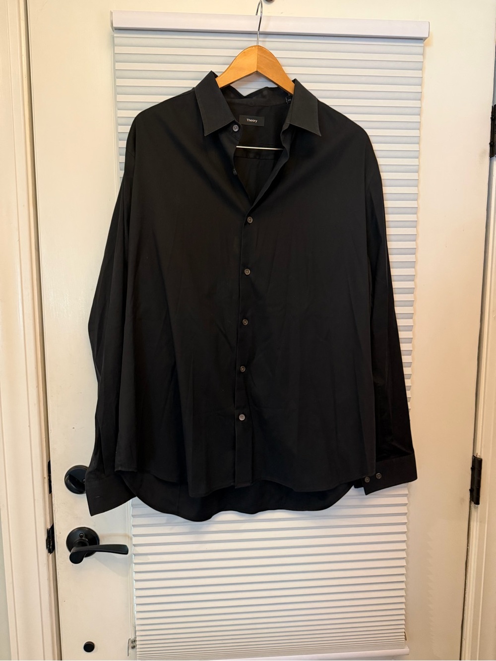 Theory Men's going out dress  shirt Black Long-Sleeve Button 2XL
